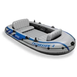 Intex Excursion 4 Inflatable Raft Set W/ 2 Transom Mount 8 Speed Trolling Motors