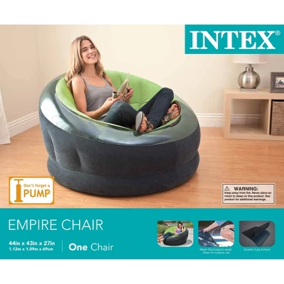 Intex Empire Lime Green Inflatable Blow Up Lounge Dorm Camping Chair & Air Pump - Image 3