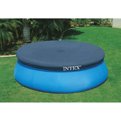 Intex 10 Foot Easy Set Round Durable Above Ground Swimming Pool Debris Vinyl Cover With 12 Inch Overhang And Drain Holes, Blue - Image 2
