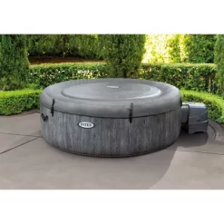 Intex Greywood Deluxe 4 Person Outdoor Portable Inflatable Hot Tub Spa With Multi-Color LED Light, Foam Headrests, And 140 Soothing Bubble Jets, Gray