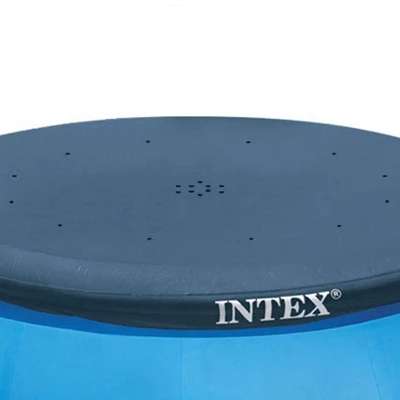 Intex 10 Foot Easy Set Round Durable Above Ground Swimming Pool Debris Vinyl Cover With 12 Inch Overhang And Drain Holes, Blue - Image 3