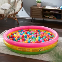 Intex 57422EP Sunset Glow 58" X 13" Inflatable Vinyl Toddler 3-Ring Colorful Backyard Kids Splash And Wade Pool For Children 2+ Years Old, Multicolor