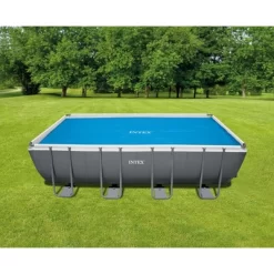 Intex Solar Pool Cover For 18' X 9' Rectangular Frame Outdoor Swimming Pools With Carrying Storage Bag, (Pool Cover Only), Blue