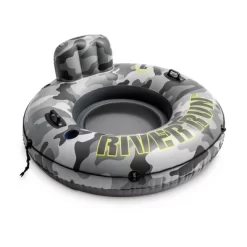 Intex 56835EP River Run I Camo Inflatable Floating Towable Water Tube Raft With Cup Holders And Handles For River, Lake, Or Pools, Gray Camo (6 Pack)