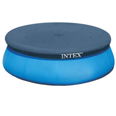 Intex 10 Foot Easy Set Round Durable Above Ground Swimming Pool Debris Vinyl Cover With 12 Inch Overhang And Drain Holes, Blue