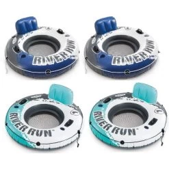 Intex River Run 53” Aqua Inflatable Tube (2-Pack) & Blue Inflatable Tube (2-Pack)