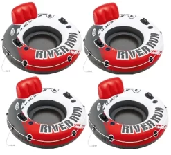 Intex Red Fire Edition River Run 1 Inflatable Floating Lake Tube 53-inch 4-Pack