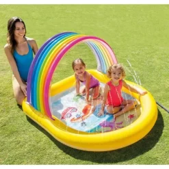 Intex 57156EP 22-Gallon Inflatable Outdoor Rainbow Arch Kids Spray Swimming Pool For Toddlers Ages 2 & Up