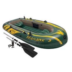 Intex 3 Person Boat Set W/ Aluminum Oars & Pump And Composite Boat Motor Mount