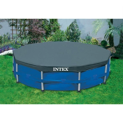 Intex 10 Foot Round Easy Set Outdoor Backyard Swimming Pool Cover, Blue - Image 2