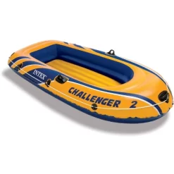 Intex Challenger 2 Inflatable 2 Person Floating Boat Raft Set With 2 48-Inch Oars, Oar Locks, Grab Handles And High-Output Hand Air Pump