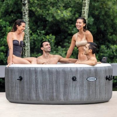 Intex 28439EP PureSpa Plus Greywood Inflatable Hot Tub Bubble Jet Spa With 4 Battery Powered Submersible Multi-Colored LED Lights - Image 2