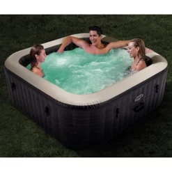 Intex PureSpa Plus 6 Person Portable Inflatable Square Hot Tub Spa With 190 Bubble Jets And Built In Heater Pump