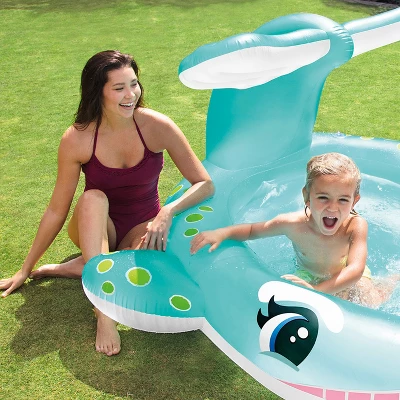 Intex 57440EP 79" X 77" X 36" Inflatable Whale Spray Kiddie Pool For Kids 2+ - Image 4