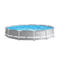Intex 12ft X 30in Prism Frame Above Ground Pool W/ Pool Solar Cover Tarp, Blue