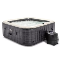 Intex PureSpa Plus Greystone Inflatable Square Hot Tub Spa, 94 X 28", With Attachable Cup Holder And Refreshment Tray Hot Tub Accessory, Tan (4 Pack)