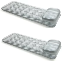 Intex 18-Pocket Suntanner Inflatable Floating Mat 74in X 28in Gray (2-Pack)