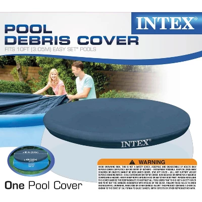 Intex 10 Foot Easy Set Round Durable Above Ground Swimming Pool Debris Vinyl Cover With 12 Inch Overhang And Drain Holes, Blue - Image 4