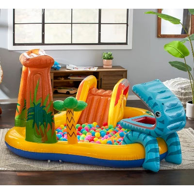 Intex Dinoland Play Center Kiddie Inflatable Pool And Dinosaur Water Splash Swimming Pool With Water Sprayers, Waterfalls, Slides, And Games - Image 3
