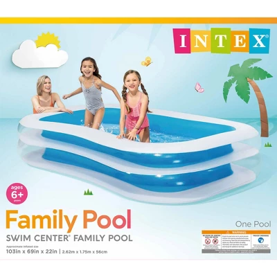 Intex Inflatable 8.5' X 5.75' Swim Center Family Pool For 2-3 Kids, Blue & White - Image 4