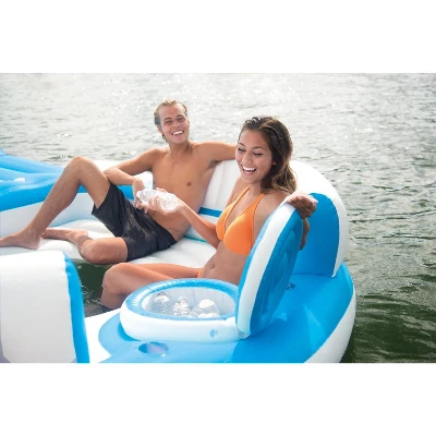 Intex Island Pool Lake Raft Lounger W/ Inflatable 72 Can Beverage Cooler Float - Image 3
