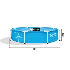 Intex 28205EH 8 Foot X 20 Inch Round Metal Frame Outdoor Backyard Above Ground Swimming Pool With Reinforced Sidewalls, Blue (Pool Only)