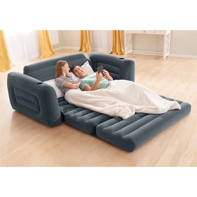 Intex Queen Size Inflatable Pull-Out Sofa Bed Sleep Away Futon Couch, Dark Gray - Image 4