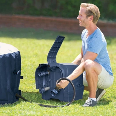 Intex PureSpa Plus Greystone Inflatable Square Hot Tub Spa, 83 X 28" & PureSpa Cushioned Foam Headrest Pillow Hot Tub Spa Accessory, White (4 Pack) - Image 4