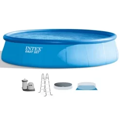Intex Easy Set 18' X 48" Round Inflatable Above Ground Swimming Pool Set With Filter Pump, Ladder, Pool Cover, And Filter Cartridges (6 Pack)