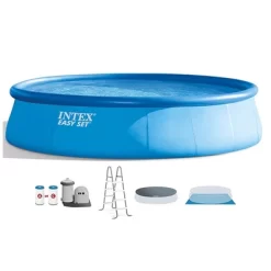 Intex Easy Set Inflatable 18' X 48" Round Above Ground Outdoor Swimming Pool With Filter Pump, Ladder, And Deluxe Maintenance Pool Cleaning Kit