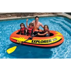Intex Explorer 300 Compact Fishing 3 Person Raft Boat W/ Pump & Oars (2 Pack)