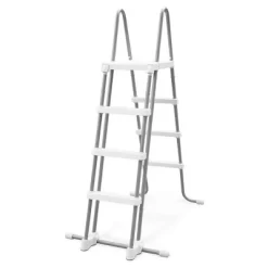 Intex High Impact Slip Resistance Steel Frame Above Ground Outdoor Swimming Pool Entry Step Ladder, Silver