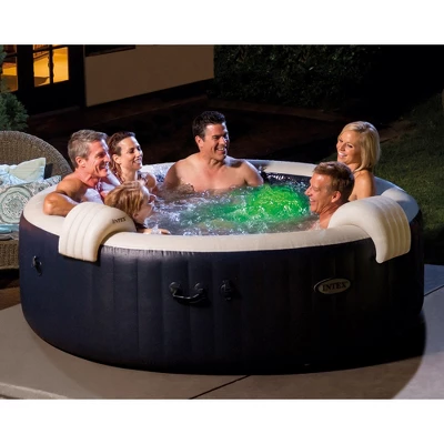 Intex PureSpa Plus 6 Person Portable Inflatable Hot Tub Bubble Jet Spa With Tablet Mobile Phone White LED Light Strip Tray Accessory - Image 4
