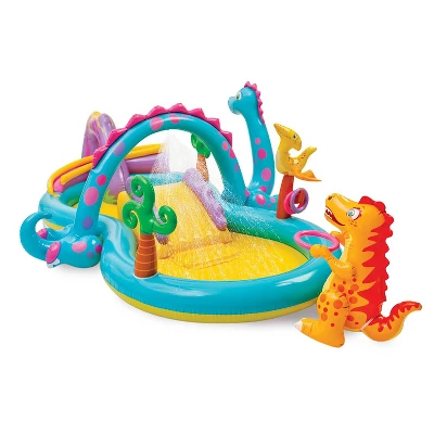 Intex Dinoland Play Center Kiddie Inflatable Pool And Dinosaur Water Splash Swimming Pool With Water Sprayers, Waterfalls, Slides, And Games - Image 2