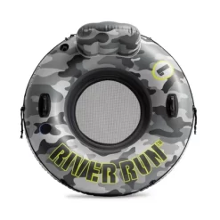 Intex 56835EP River Run I Camo Inflatable Floating Towable Water Tube Raft With Cup Holders And Handles For River, Lake Or Pools, Gray Camo