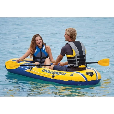 Intex Challenger 2 Inflatable 2 Person Floating Boat Raft Set With 2 48-Inch Oars, Oar Locks, Grab Handles And High-Output Hand Air Pump - Image 4