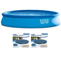 Intex 15’x33” Inflatable Swimming Pool W/ Filter Pump & 15’ Pool Cover (2 Pack)