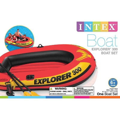 Intex Explorer 300 Compact 83 Inch Long 46 Inch Wide Inflatable Fishing 3 Person Raft Boat With High Output Pump And 2 French Oars - Image 5