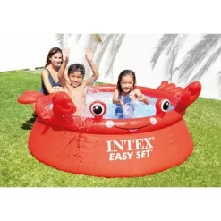Intex 26100EH Happy Crab Easy Set 6ft X 20in Round Inflatable Ring Backyard Kids Toddler Kiddie Swimming Wading Pool, Red