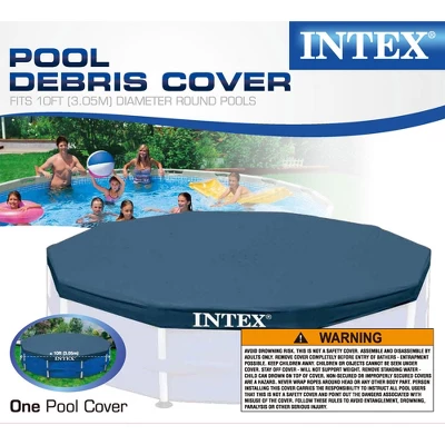 Intex 10 Foot Round Easy Set Outdoor Backyard Swimming Pool Cover, Blue - Image 3