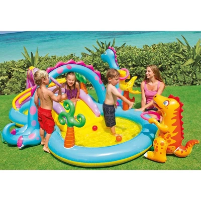 Intex Dinoland Backyard Kiddie Inflatable Swimming Pool And Inflatable Ocean Play Center Pool With Slides, Water Sprayers, Toys, And Games - Image 4