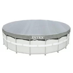 Intex 28041E UV Resistant Deluxe Debris Pool Cover For 18-Foot Intex Ultra Frame Round Above Ground Swimming Pools With Drain Holes, Gray