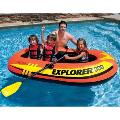 Intex Explorer 300 Compact 83 Inch Long 46 Inch Wide Inflatable Fishing 3 Person Raft Boat With High Output Pump And 2 French Oars - Image 4