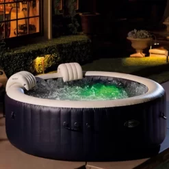 Intex PureSpa Plus 6 Person Portable Inflatable Round Hot Tub Spa With Soothing Bubble Jets And Built In Heater Pump