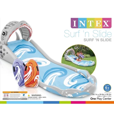 Intex Inflatable Surf 'N Slide Kids Home Outdoor Backyard Water Slide With 2 Surf Riders And Quick Fill 120 Volt Electric Air Pump - Image 5